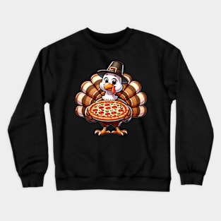 Turkey Holing a Pizza Thankgiving Crewneck Sweatshirt